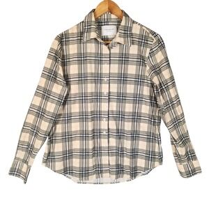The Shirt Rochelle Behrens Button Down Women's XL Cream Plaid Cotton Long Sleeve